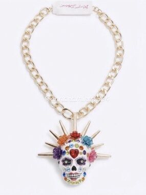 Betsey Johnson Gold-Tone Multicolor Sugar Skull Pendant Necklace